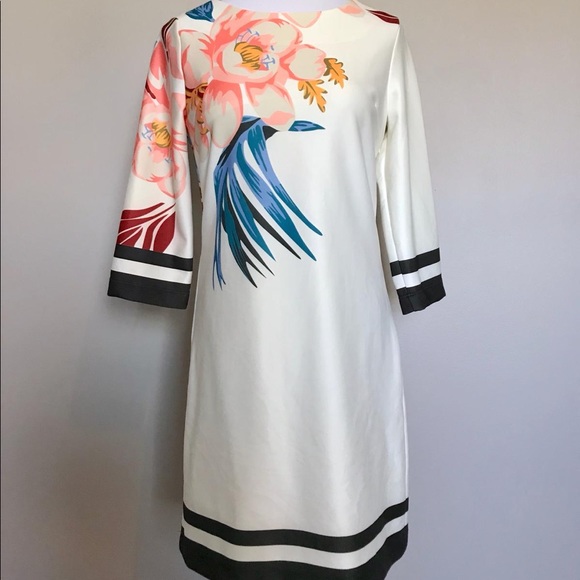 2000s neoprene geometric + floral Print dress - Picture 4 of 7